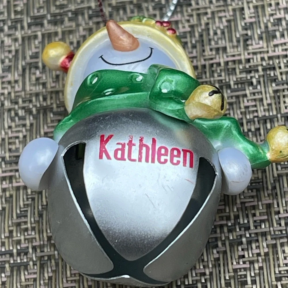 Kathleen Personalized Jingle Bell Snowman Christmas Ornament NWT